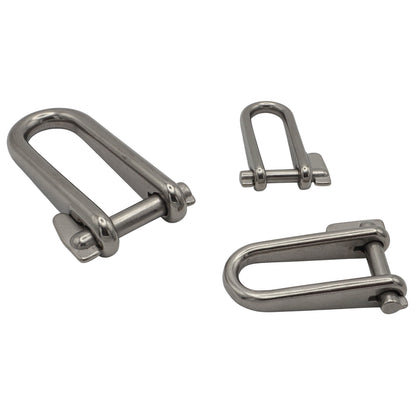 Long D-Shackle With Locking Key Pin – 316-Grade Stainless Steel - Metric Sizes