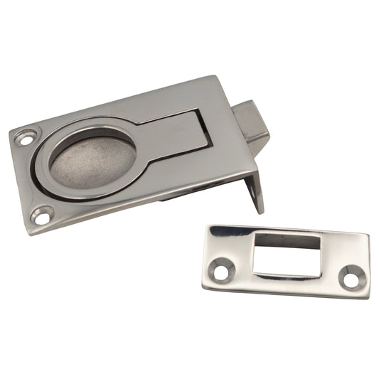 Lifting Handle With Sprung Latch & Strike Plate – For Boat Doors & Drawers – 316-Grade Stainless Steel