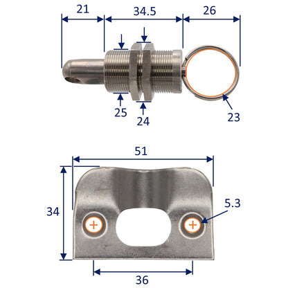 Lock Cylinder With Strike Plate – 316-Grade Stainless Steel – Great For Cockpit Lockers