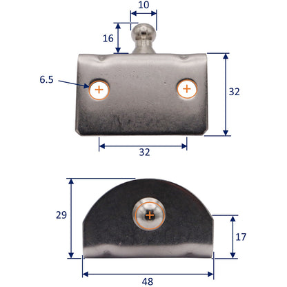 Gas Strut 90-Degree Mounting Plate – 10mm External Diameter Ball Joint – 316-Grade Stainless Steel – For Our Osculati Gas Struts