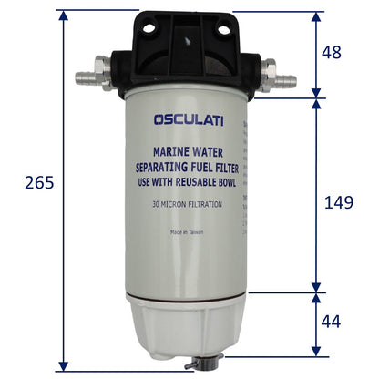 Osculati Marine Fuel Filter – For Diesel Engines – With Water Separator And Quick Drain – 30 Micron Cartridge