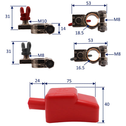 Universal Battery Terminal Clamps With Colour-Coded Wing Nuts And Insulation Covers