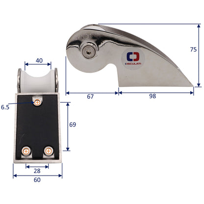 Osculati Compact Cast Bow Roller – 316-Grade Stainless Steel – White Nylon Sheave And Rubber Mounting Plate