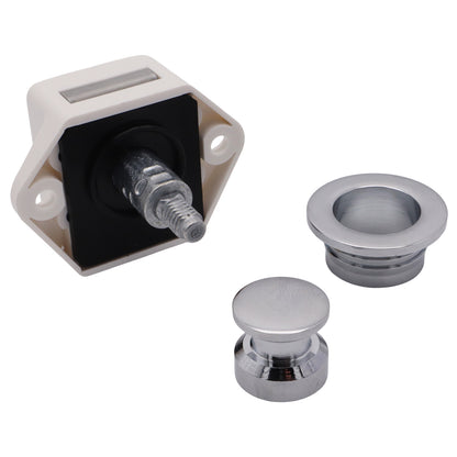 Push-Lock Draw & Cupboard Door Latch – With Chrome Knob – Neat & Unobtrusive – 2 Size Choices – 16mm or 19mm Panel