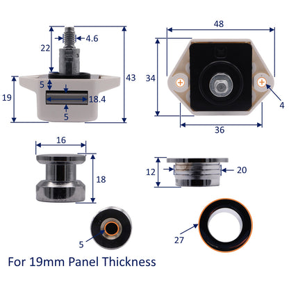 Push-Lock Draw & Cupboard Door Latch – With Chrome Knob – Neat & Unobtrusive – 2 Size Choices – 16mm or 19mm Panel