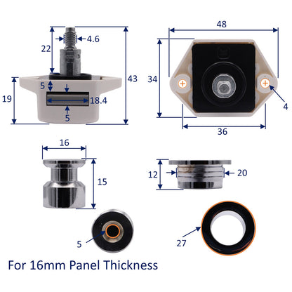 Push-Lock Draw & Cupboard Door Latch – With Chrome Knob – Neat & Unobtrusive – 2 Size Choices – 16mm or 19mm Panel