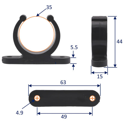 Osculati Heavy Duty Black Plastic Pipe Clips – Sizes To Fit 35mm Or 40mm Diameters