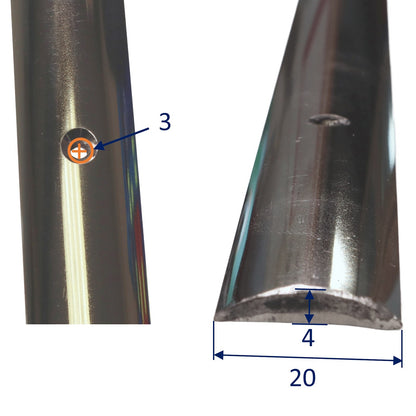 Boat Rubbing Strake - Rounded Shape With Drilled Holes – 316 Stainless Steel - Solid Profile With Polished Finish, Sold In 1.5m & 3m Lengths.