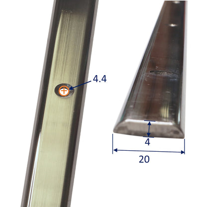 Boat Rubbing Strake Flat Top With Drilled Holes – 316 Stainless Steel - Solid Profile With Polished Finish, Sold In 1.5m And 3m Lengths.