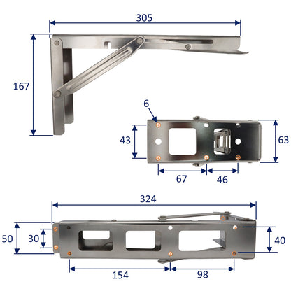 Folding Table Bracket With Quick-Release – Max Load 100kg - A2 Stainless Steel
