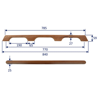 Teak Handrail – Two Sizes Available - 580mm Or 840mm Overall Length