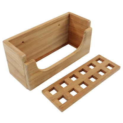 Teak Holder For Your Boat’s Bathroom & Shower Items – 256mm Length – Removable Base Grate
