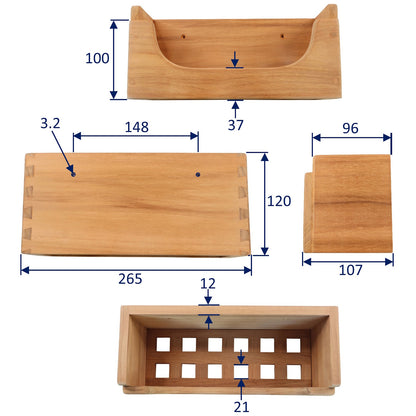 Teak Holder For Your Boat’s Bathroom & Shower Items – 256mm Length – Removable Base Grate
