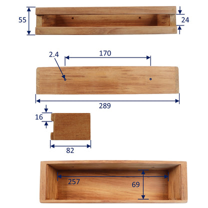 Teak Storage Rack – Internal Space 257 x 69mm – For Cups / Glasses / Spice Jars On Your Boat