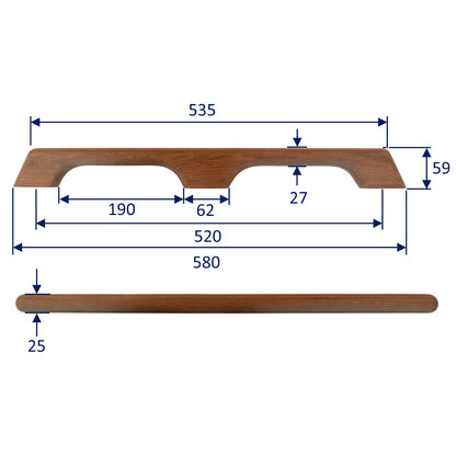 Teak Handrail – Two Sizes Available - 580mm Or 840mm Overall Length