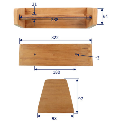 Teak Kitchen Roll Holder – 322mm Long – 97mm Depth – With Easy Load Sprung-Bar