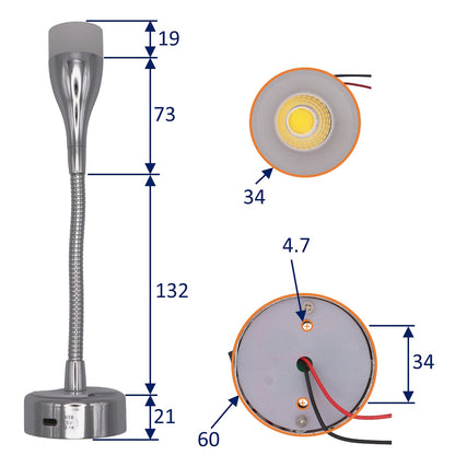 Osculati Articulated LED Spotlight – Polished Chromed Aluminium Finish – USB-C Socket – 2 A – 12 Volt