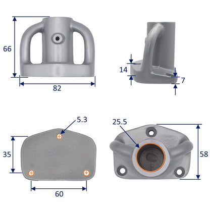 Aluminium Stanchion Base For 25mm Stanchion Post – 90-Degree Angle – Grey Anodised Finish