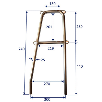 Rail Gate Stanchion – Height 740mm - 25mm Tube – 4 Eyelets – Double Stanchion For Twin Guardrails