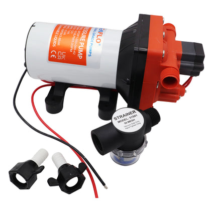 SEAFLO Water Pressure Pump - 42 Series -12 Volts – Open Flow 5.0 GPM – Max Draw 7.5A – 4 Chamber Diaphragm Pump