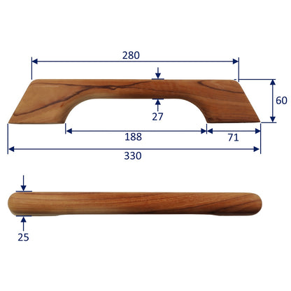Teak Boat Handrail – Overall Length 330mm – Grab Rail For Exterior Or Interior Use