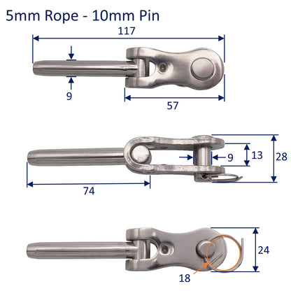 Wire Rope Swage Toggle Jaw Terminal – 316 Stainless Steel – Available In 4 Sizes
