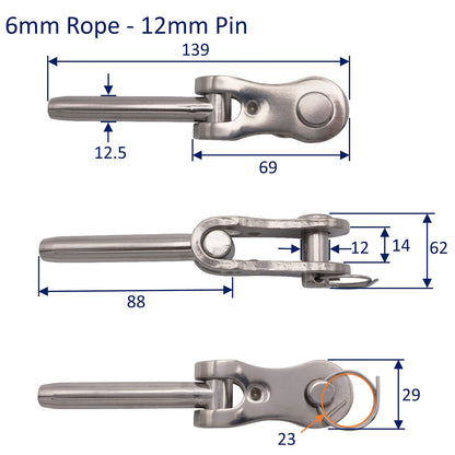 Wire Rope Swage Toggle Jaw Terminal – 316 Stainless Steel – Available In 4 Sizes