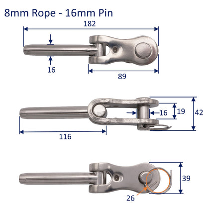 Wire Rope Swage Toggle Jaw Terminal – 316 Stainless Steel – Available In 4 Sizes