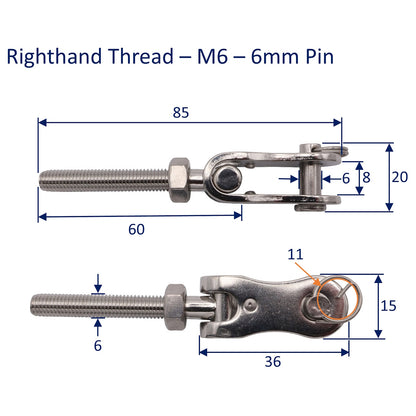 Fork End Toggle With Right-Hand Thread – 316 Stainless Steel – Available In 4 Sizes