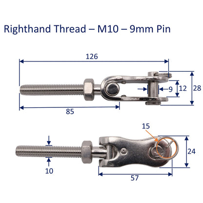 Fork End Toggle With Right-Hand Thread – 316 Stainless Steel – Available In 4 Sizes