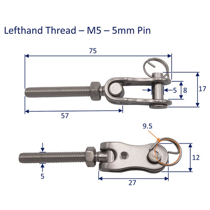Fork End Toggle With Left-Hand Thread – 316 Stainless Steel – Available In 4 Sizes