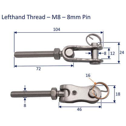 Fork End Toggle With Left-Hand Thread – 316 Stainless Steel – Available In 4 Sizes