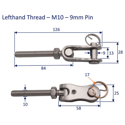 Fork End Toggle With Left-Hand Thread – 316 Stainless Steel – Available In 4 Sizes