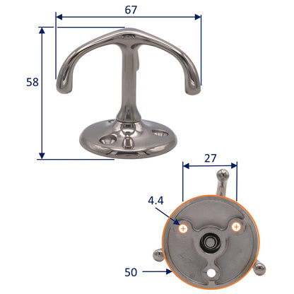 Swivelling Triple Coat Hook – A4 Stainless Steel – 50mm Diameter Round Base