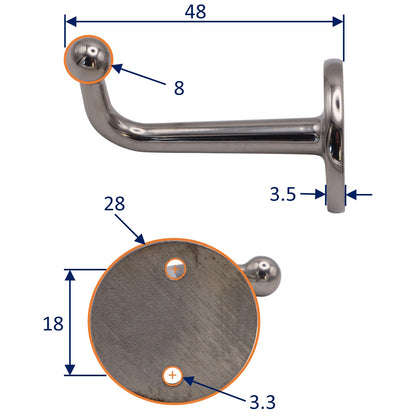 Coat Hook With 28mm Round Base – Elegant Design – A2 Grade Stainless – Polished Finish