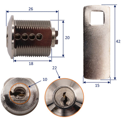 Cylinder Lock 20mm – Chrome Plated Brass