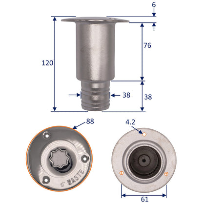 Pump Out Deck Fitting For Waste-Water – 38mm - AISI 316 Stainless Steel