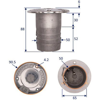 Fuel Deck Filler - 50mm – Petrol / Essence – AISI 316 Stainless Steel