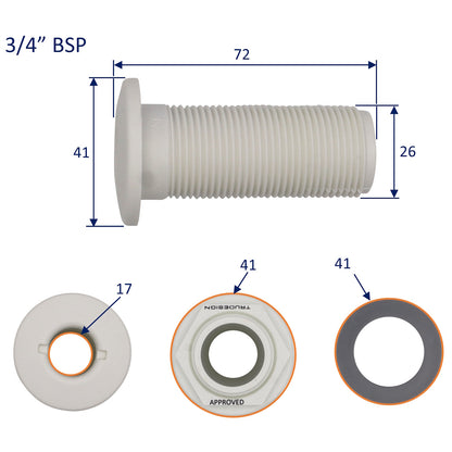 TruDesign – Domed Skin Fitting For Boat Hulls – BSP Thread - White