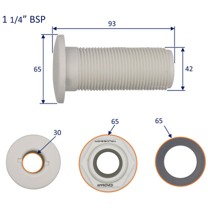 TruDesign – Domed Skin Fitting For Boat Hulls – BSP Thread - White