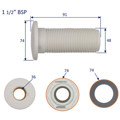TruDesign – Domed Skin Fitting For Boat Hulls – BSP Thread - White