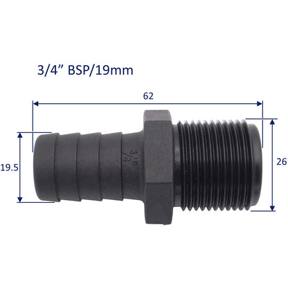 TruDesign – Hose Tails With BSP Male Thread – Straight - Black