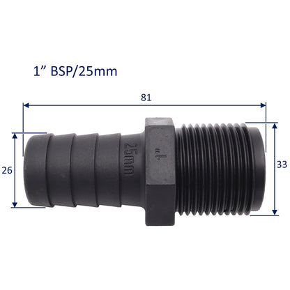 TruDesign – Hose Tails With BSP Male Thread – Straight - Black
