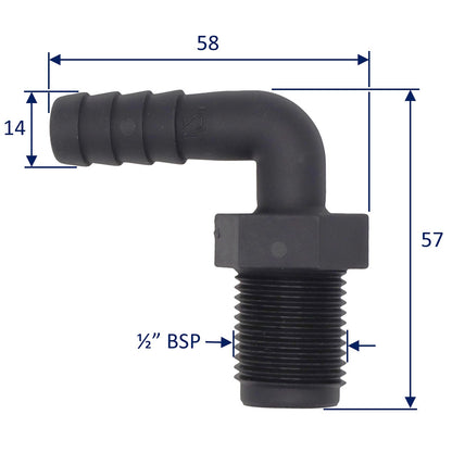 TruDesign Hose Tail - Male BSP Thread – 90 Degree Angle – Black