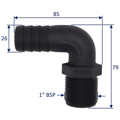 TruDesign Hose Tail - Male BSP Thread – 90 Degree Angle – Black
