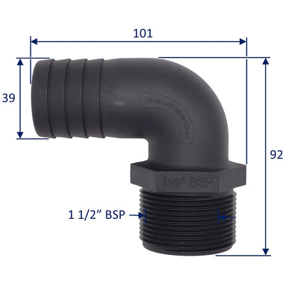 TruDesign Hose Tail - Male BSP Thread – 90 Degree Angle – Black