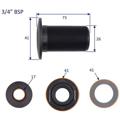 TruDesign – Domed Skin Fitting For Boat Hulls – BSP Thread - Black