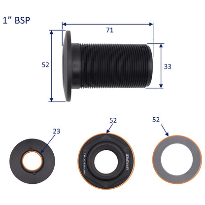 TruDesign – Domed Skin Fitting For Boat Hulls – BSP Thread - Black