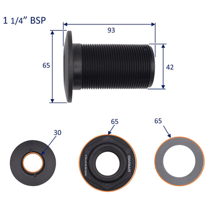TruDesign – Domed Skin Fitting For Boat Hulls – BSP Thread - Black