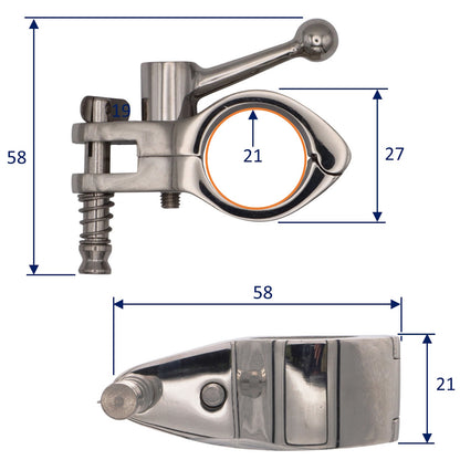 Bimini Attachment Slide Bracket With Easy-Use Handle & Drop Nose Pin – 316-Grade Stainless